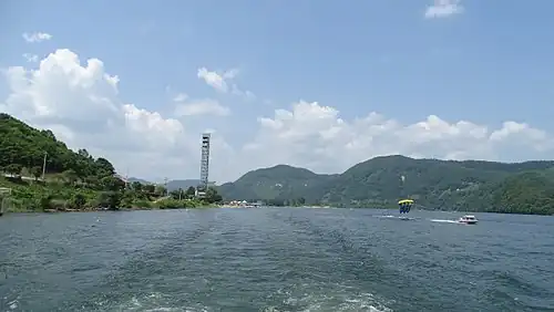 View north, with the zip line tower