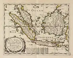 Les isles de la Sonde, entre lesquelles sont Sumatra, Iava, Borneo, &c / par le Sr. Sanson d'Abbeville geographe du roy ; A. Peyrounin sculp
