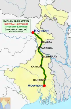 (Howrah–Katihar) Express&nbsp;route&nbsp;map