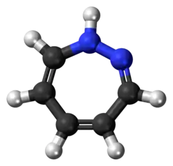 Ball-and-stick model of the 1,2-diazepine molecule