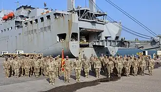 Lt. Col. Tom Williams, 1188th Transportation Battalion commander, stands in formation with his soldiers
