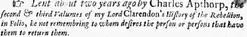 Newspaper advertisement, 1732, seeking his lost copy of Clarendon's History of the Rebellion