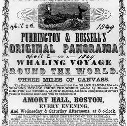 Advertisement for performance at Boston's Amory Hall of Whaling Voyage Round the World, 1849