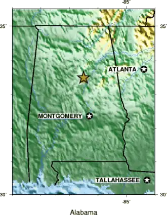 Map showing epicenter of the earthquake and major cities near it
