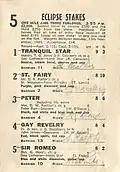 1944 VATC Eclipse Stakes starters and results showing the winner, Peter