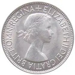 The obverse of the 1953, Elizabeth II, half crown