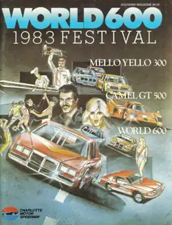 1983 World 600 program cover, featuring Stroker Ace and Pembrook Fenny from the film Stroker Ace, which would release later that year