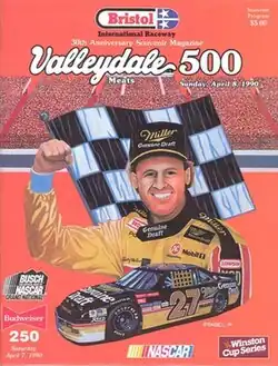 The 1990 Valleydale Meats 500 program cover, featuring Rusty Wallace.