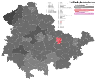 1994 Thuringian state election - Black is CDU, Red is SPD