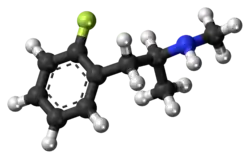 Ball-and-stick model of the 2-fluoromethamphetamine molecule