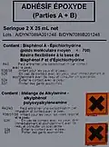 Hazard label on epoxy adhesive