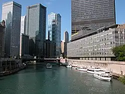 Viewed from Michigan Avenue Bridge with 330 North Wabash