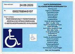 European disabled parking permit, (Polish version pictured)