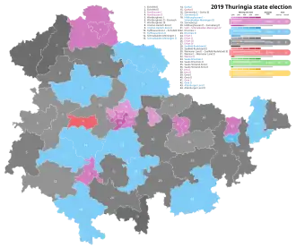 2019 Thuringian state election - Black is CDU, Blue is AfD, Pink is Left, Red is SPD