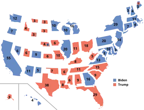 A discontinuous cartogram of the 2020 United States presidential election