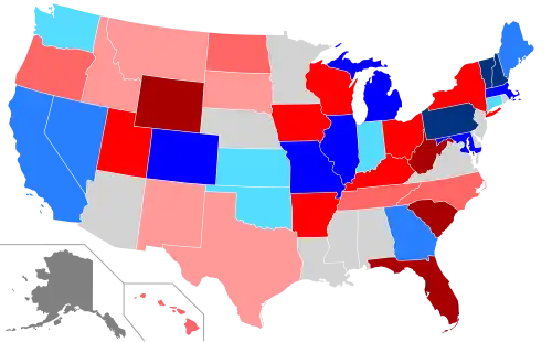 Net changes to lower house seats after the 2022 elections &nbsp;&nbsp;&nbsp;&nbsp;&nbsp;+1 Rep seat &nbsp;&nbsp;&nbsp;&nbsp;&nbsp;+2 Rep seats &nbsp;&nbsp;&nbsp;&nbsp;&nbsp;+3–5 Rep seats &nbsp;&nbsp;&nbsp;&nbsp;&nbsp;+6–10 Rep seats &nbsp;&nbsp;&nbsp;&nbsp;&nbsp;+1 Dem seat &nbsp;&nbsp;&nbsp;&nbsp;&nbsp;+2 Dem seats &nbsp;&nbsp;&nbsp;&nbsp;&nbsp;+3–5 Dem seats &nbsp;&nbsp;&nbsp;&nbsp;&nbsp;+12 Dem seats &nbsp;&nbsp;&nbsp;&nbsp;&nbsp;+2 Ind seats