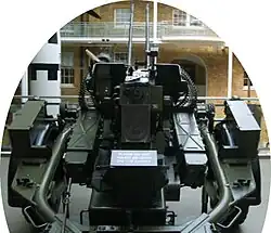 An Argentine Rheinmetall 20&nbsp;mm twin anti-aircraft cannon, Imperial War Museum.