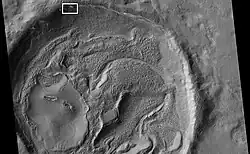 Unnamed crater with concentric crater fill, 41°&nbsp;S