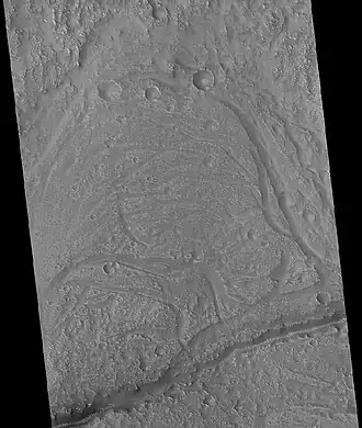 Stream meander and cutoff, as seen by HiRISE under HiWish program.