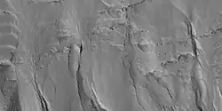 Close view of gullies, as seen by HiRISE under HiWish program