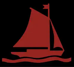 profile of a red sailboat on black square