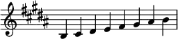 {
\omit Score.TimeSignature \relative c' {
  \key b \major \time 2/1 b cis dis e fis gis ais b} }