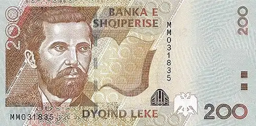 Frashëri on the obverse of a 2012 200 Lekë banknote