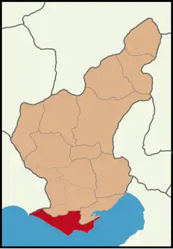 Map showing Karataş District in Adana Province
