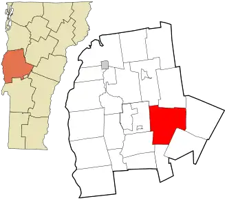 Location in Addison County and the state of Vermont.
