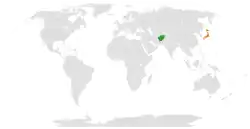Map indicating locations of Afghanistan and Japan
