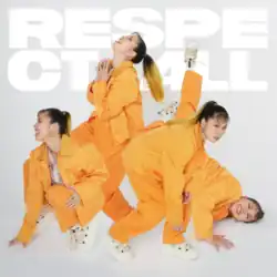 Various copies of Ai are displayed in a photo, all wearing orange jackets and pants with a white shirt underneath and white shoes. The farthest left copy of Ai looks to the side while slightly down on the ground, the middle jumps up in glee, the right bends down while eyeing the viewer, and the far right lays on the ground smiling. The album's title is displayed behind them in bright white lettering