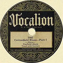 "Cottonfield Blues—Part 1", Vocalion Records label, 1929