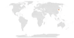 Map indicating locations of Albania and North Korea