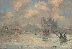Notre-Dame de Paris et la Seine pendant l'inondation de 1910, 50.8 × 73.8&nbsp;cm (20 × 29.1 in)