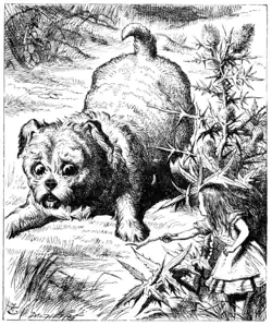 Alice playing with the puppy, Alice in Wonderland 1865