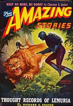 Shaver's novella "Thought Records of Lemuria", his second published story, took the cover of the June 1945 Amazing Stories
