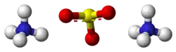 Ball-and-stick model of two ammonium cations and one sulfite anion