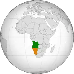 Map indicating locations of Angola and Namibia