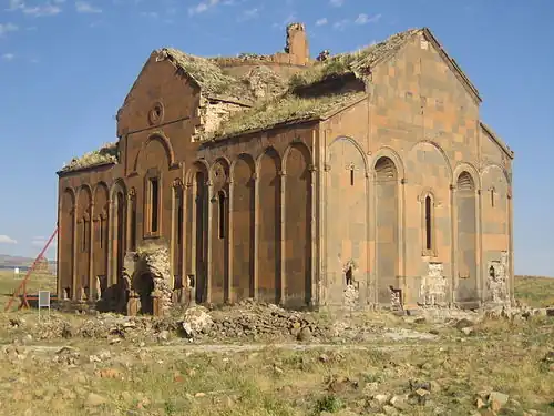 Cathedral of Ani, early 11th century, in the medieval Armenian capital of Ani (modern-day Turkey) was built in tuff.[65]