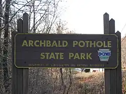Archbald Pothole State Park, typical entrance sign