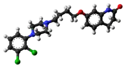 Ball-and-stick model of the aripiprazole molecule