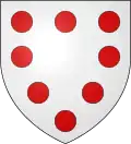Argent, eight torteaux (roundels gules) in orle; alternatively an orle of eight torteaux