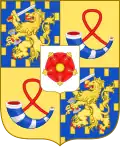 Arms of the children of Juliana of the Netherlands, Beatrix of the Netherlands & Oranje-Nassau and her sisters Princess Irene, Princess Margriet and Princess Christina (escutcheon of Lippe)