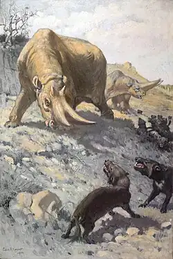 Arsinoitherium attacked by two Pterodon