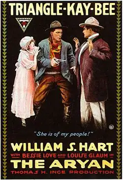 Poster for The Aryan showing William S. Hart protecting Bessie Love
