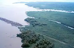 Aerial view of the Big Island Mining Project restoration site on Atchafalaya Bay