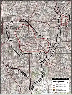 Map of Atlanta battlefield core and study areas by the American Battlefield Protection Program