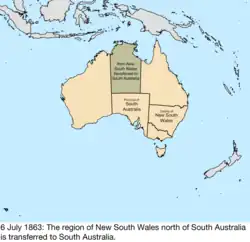 Map of British claims to Australia; for details, refer to adjacent text
