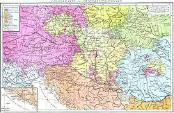 Romanians in Central Europe (coloured in blue), 1880