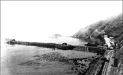 Avila Beach and Harford Pier, late 19th century. Point San Luis and Whaler's Island are visible in the near distance.